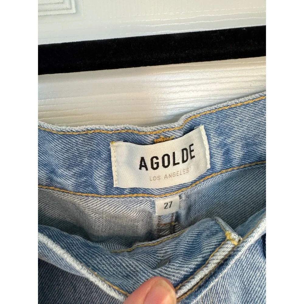 AGOLDE Parker High Rise Distressed Denim Shorts Light Wash Blue Size 27